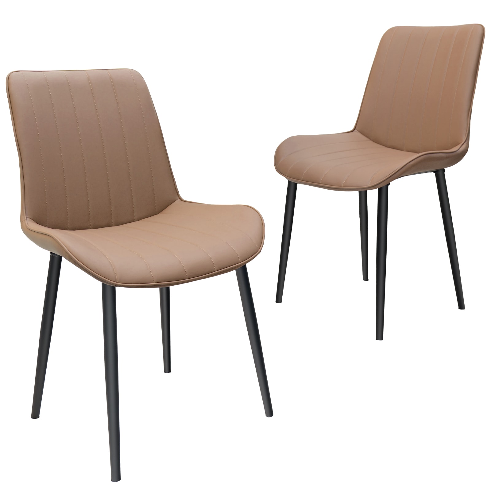 Khaki PU Leather Dining Chair With Metal Legs, Wave Pattern Upholstered Armless Chair Set Of 2 For Kitchen, Restaurant, Living, Meeting Room_voghion.com